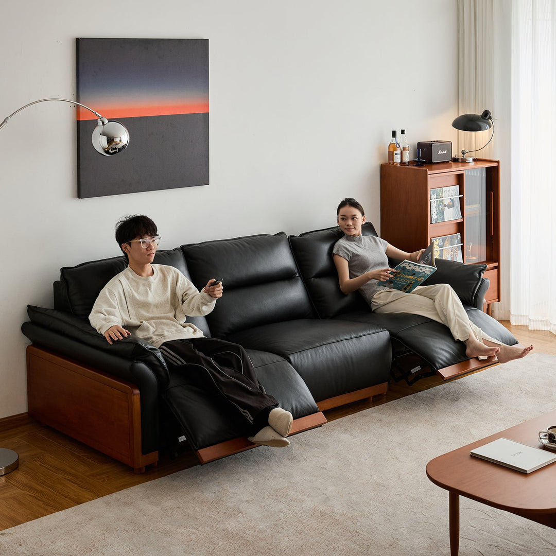 Vintage boxwood genuine leather electric recliner 4 seater sofa edgeless primary product view.