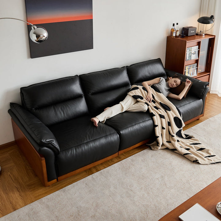 Vintage boxwood genuine leather electric recliner 4 seater sofa edgeless environmental situation.