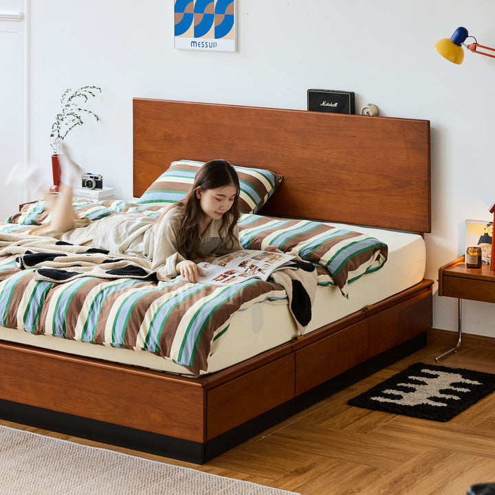Vintage boxwood lift-up storage bed with drawer wheat field color swatches.