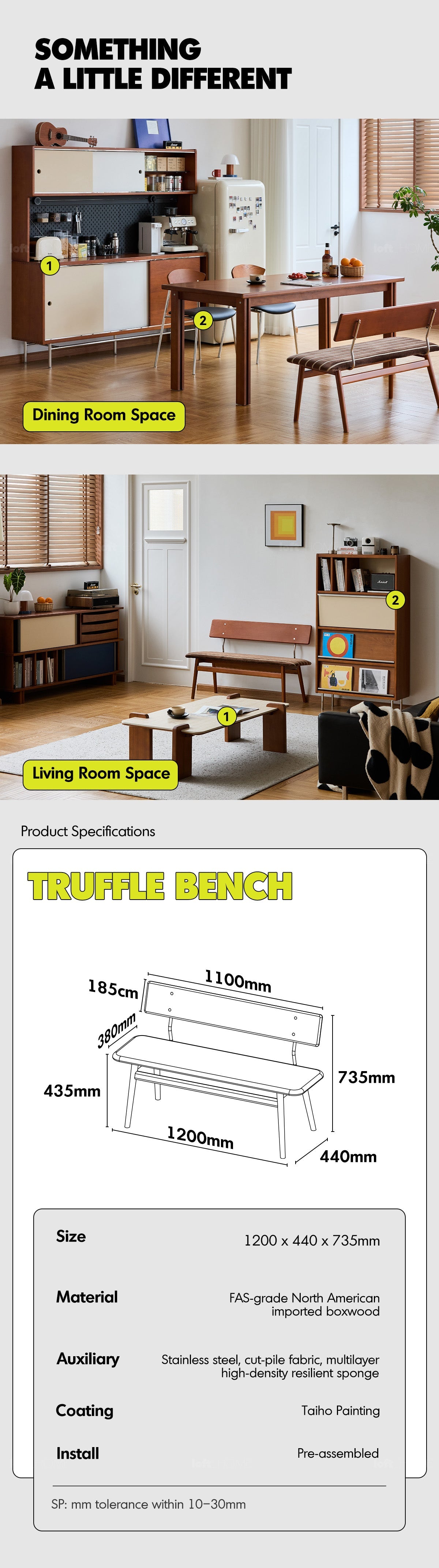 Bauhaus Boxwood Mix Weave Fabric Cushion Dining Bench TRUFFLE More Details and Instruction_3