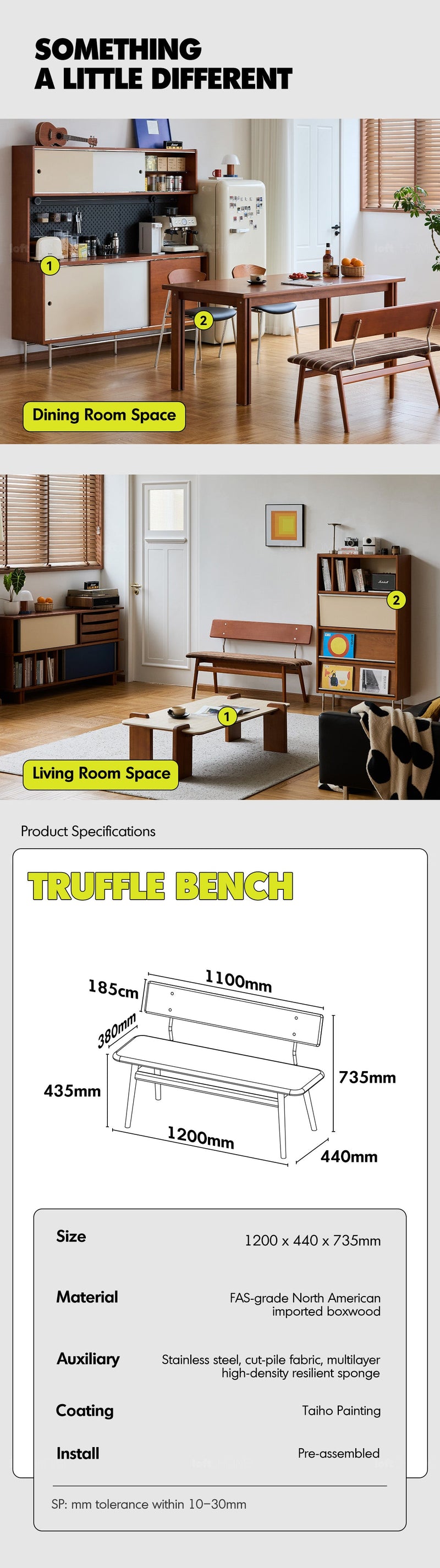 Bauhaus Boxwood Mix Weave Fabric Cushion Dining Bench TRUFFLE More Details and Instruction_3