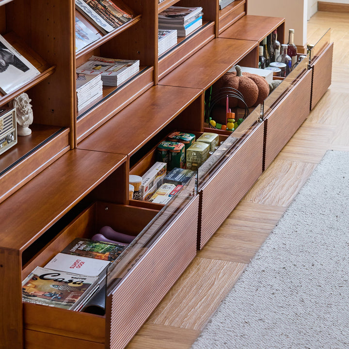 Vintage boxwood modular bookshelf mura material variants.