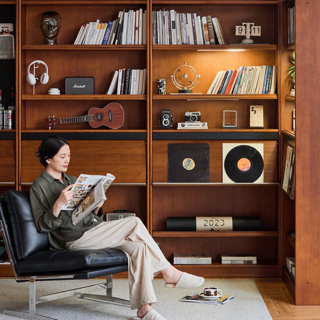 Vintage boxwood modular bookshelf mura in real life style.
