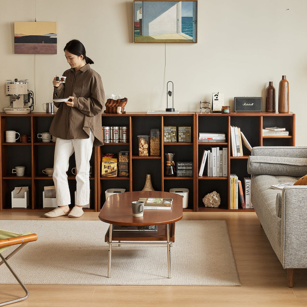 Vintage boxwood modular bookshelf n plus material variants.