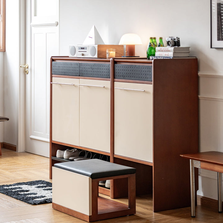 Bauhaus boxwood modular shoe cabinet mies in still life.