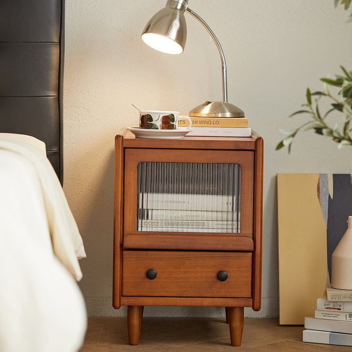 Vintage boxwood side table cuckoo with context.