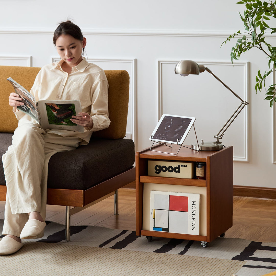 Vintage boxwood side table moonrise in panoramic view.