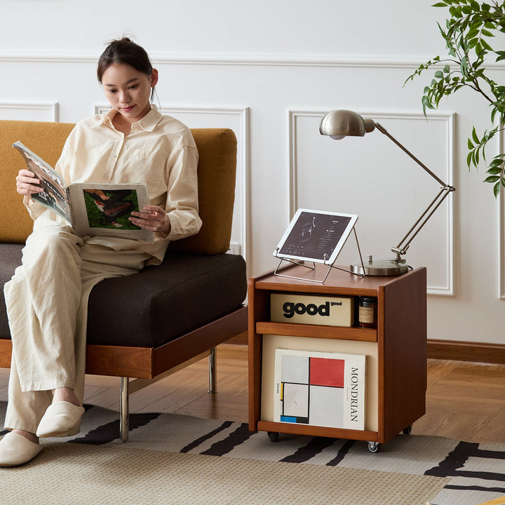 Vintage boxwood side table moonrise in panoramic view.