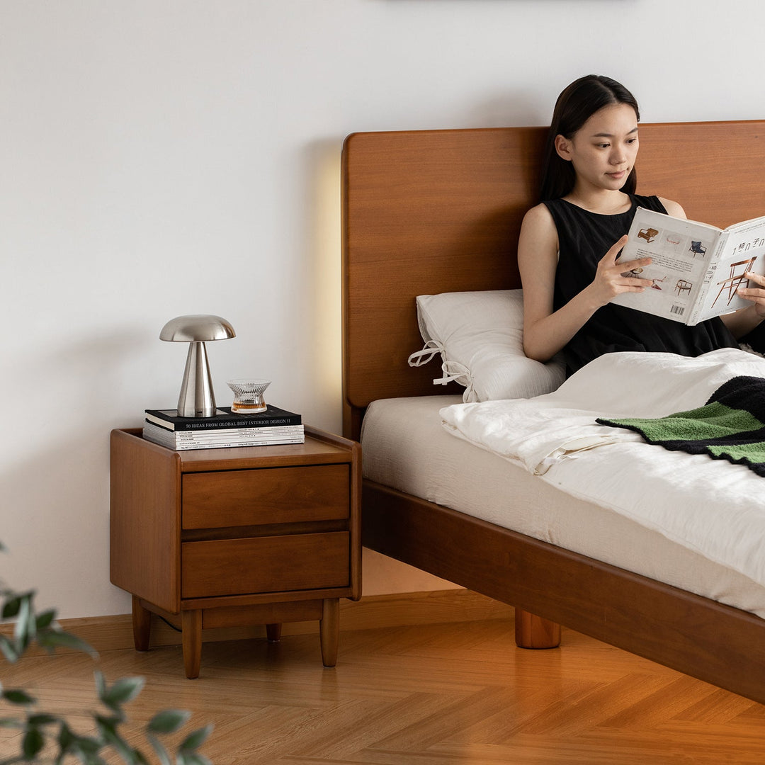 Vintage boxwood side table vista with context.