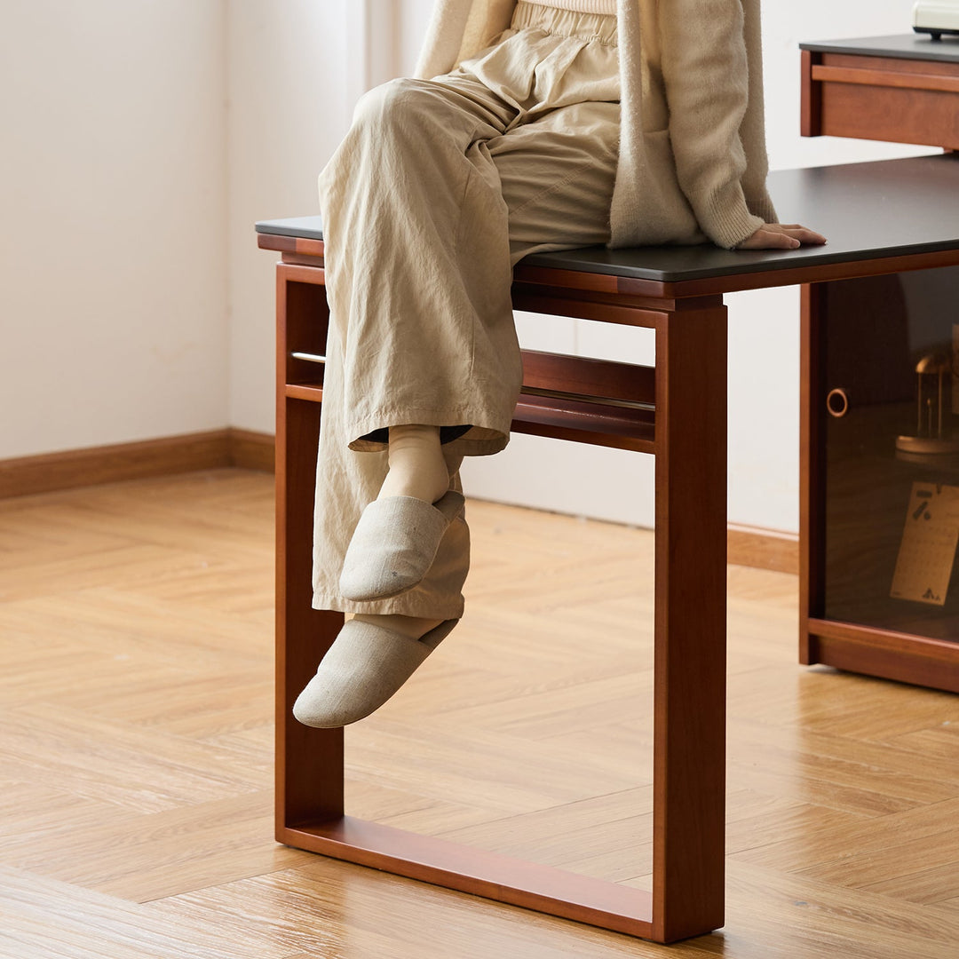 Vintage boxwood sintered stone extendable island dining table with cabinet skeletal environmental situation.