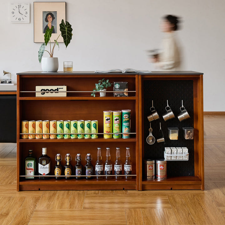 Vintage boxwood sintered stone extendable island dining table with cabinet skeletal conceptual design.