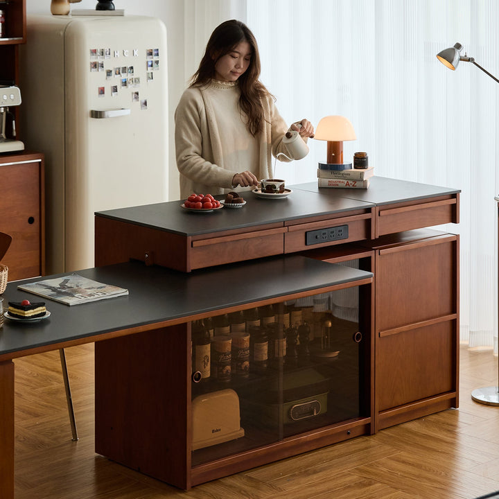 Vintage boxwood sintered stone extendable island dining table with cabinet skeletal size charts.