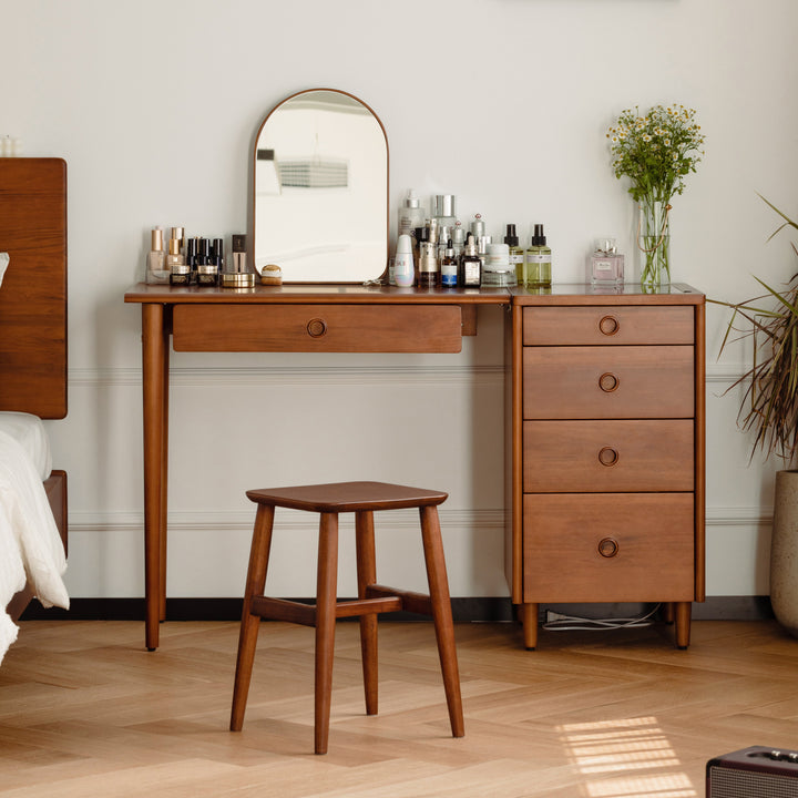 Vintage boxwood stool mellow in panoramic view.