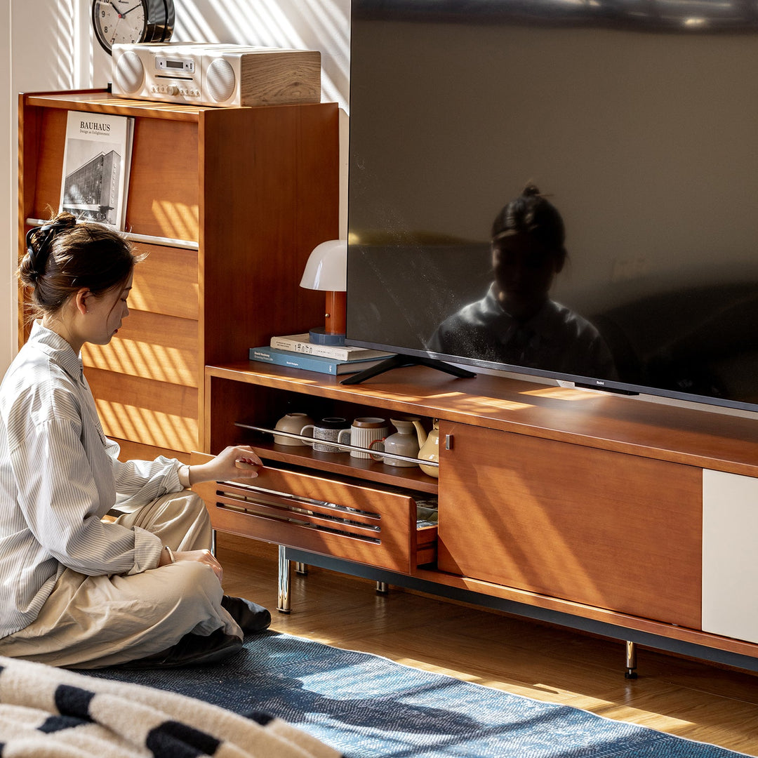 Bauhaus boxwood tv console pinecone material variants.