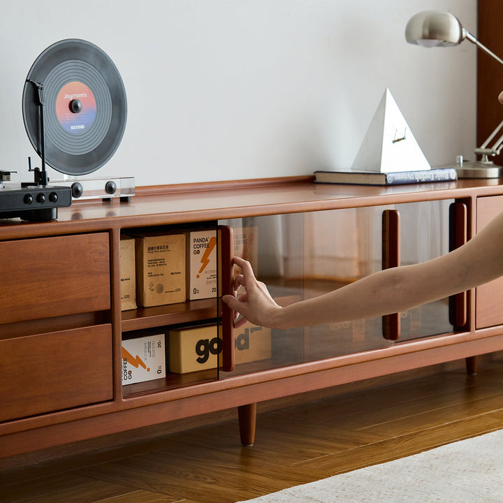 Vintage boxwood tv console vista in details.