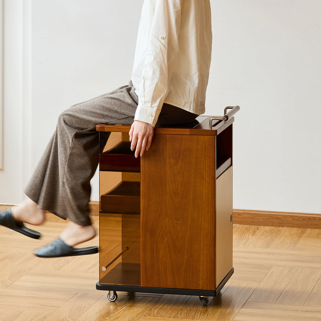 Bauhaus boxwood wheeled trolley side table moonrise in still life.