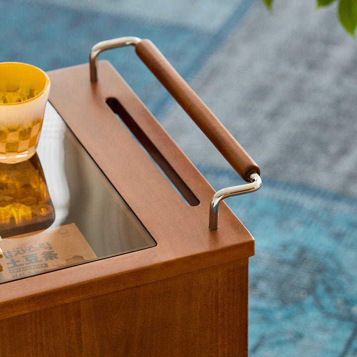 Bauhaus boxwood wheeled trolley side table moonrise in details.