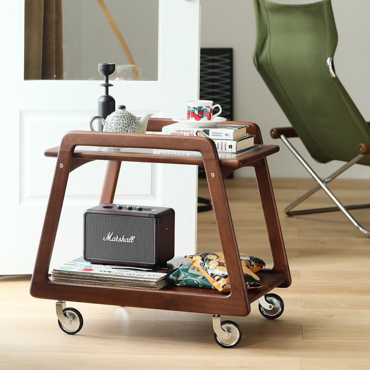 Vintage boxwood wheeled trolley side table yoyo primary product view.