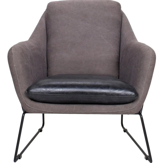 Industrial canvas and genuine leather 1 seater sofa cale in white background.