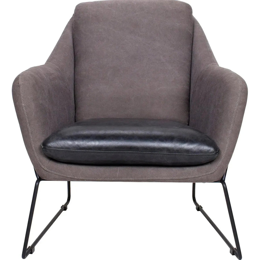 Industrial canvas and genuine leather 1 seater sofa cale in white background.