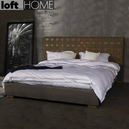 Vintage Canvas And Genuine Leather Bed Frame CANVASGREY Good to Know Preview-1