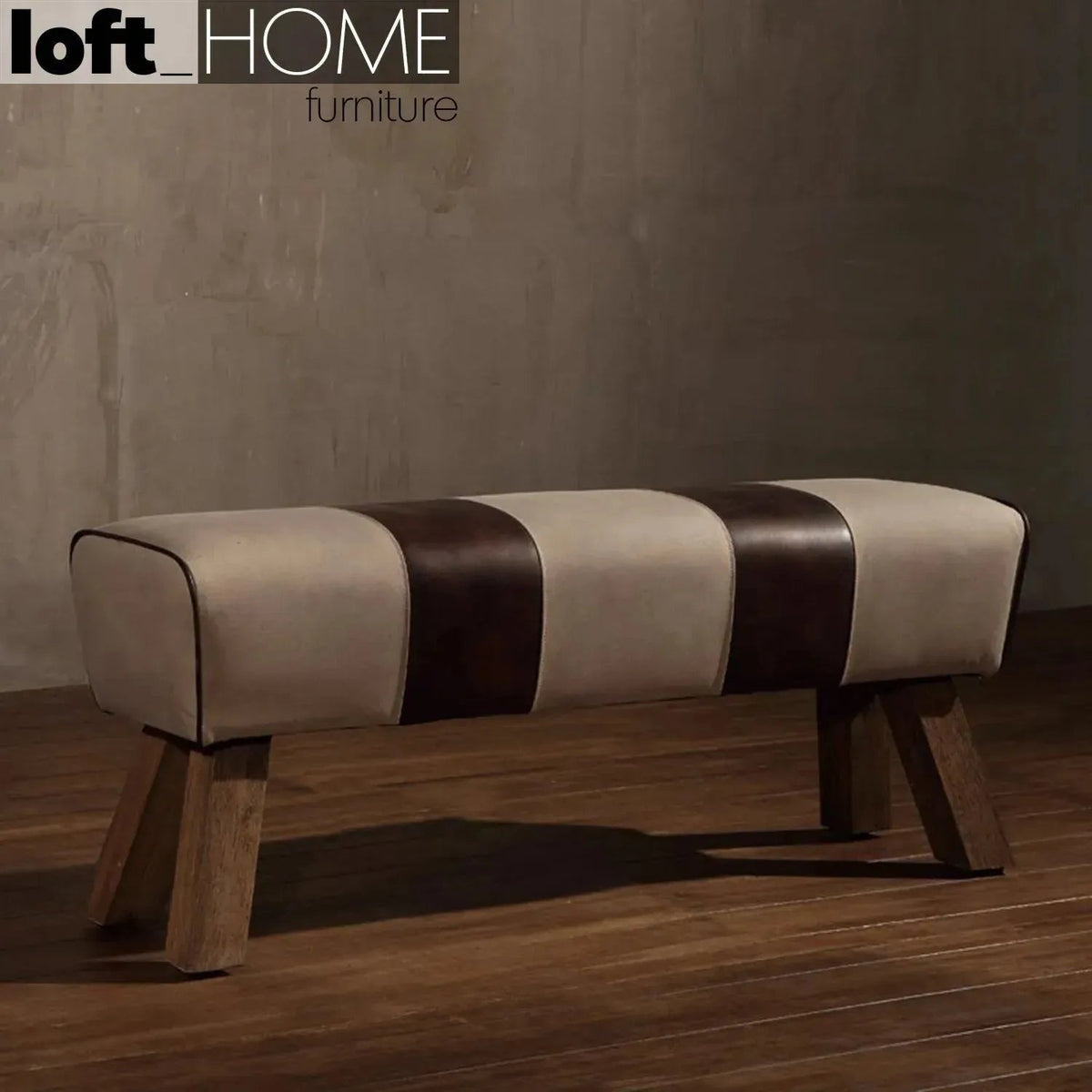 Vintage canvas and genuine leather bench beige primary product view.