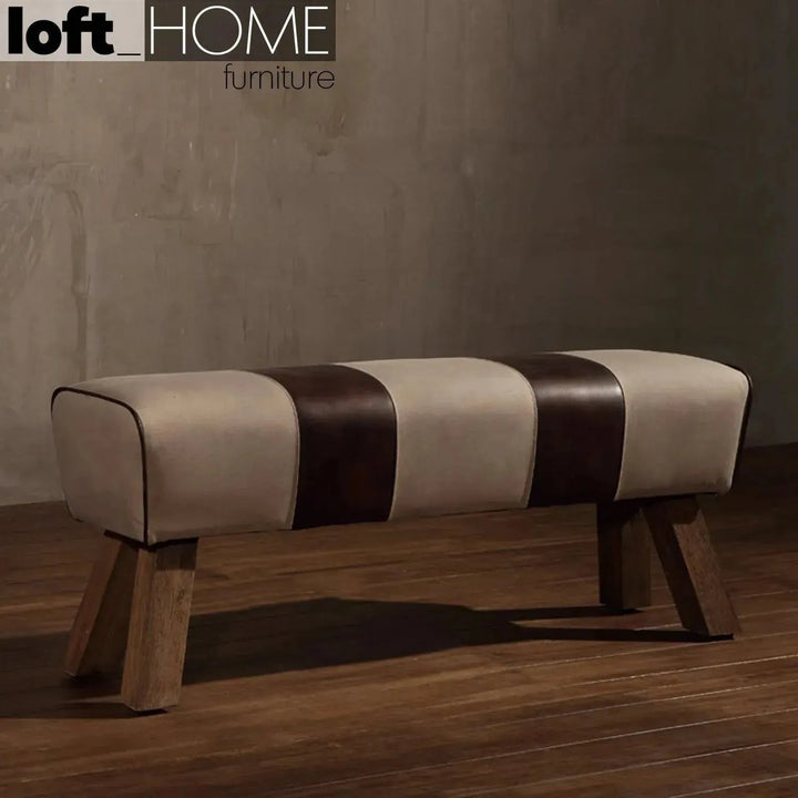 Vintage Canvas And Genuine Leather Bench BEIGE