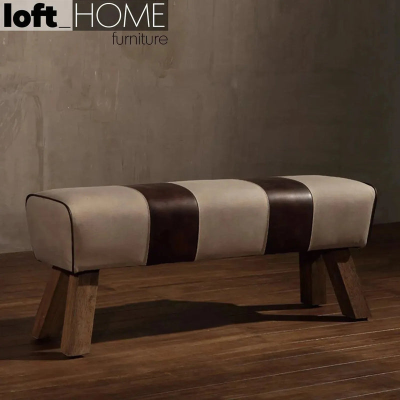 Vintage canvas and genuine leather bench beige primary product view.