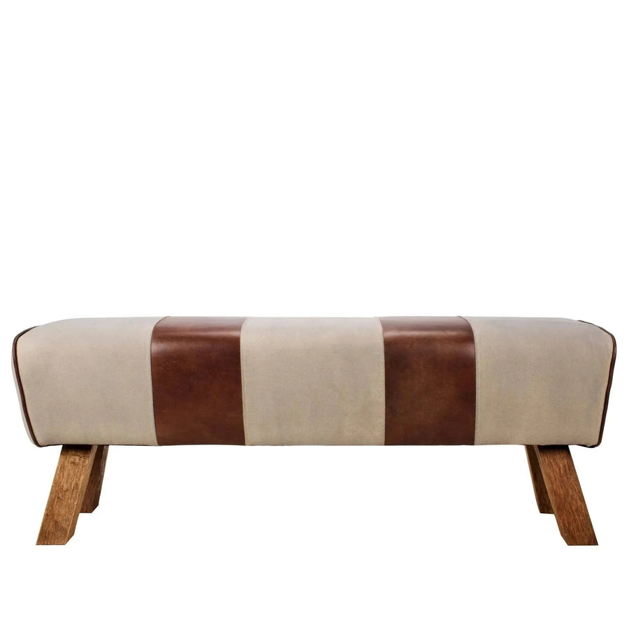 Vintage Canvas And Genuine Leather Bench BEIGE