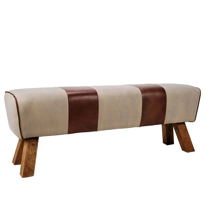 Vintage Canvas And Genuine Leather Bench BEIGE