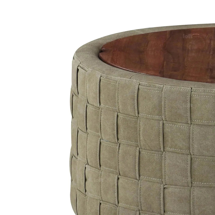 Vintage canvas coffee table cove in details.