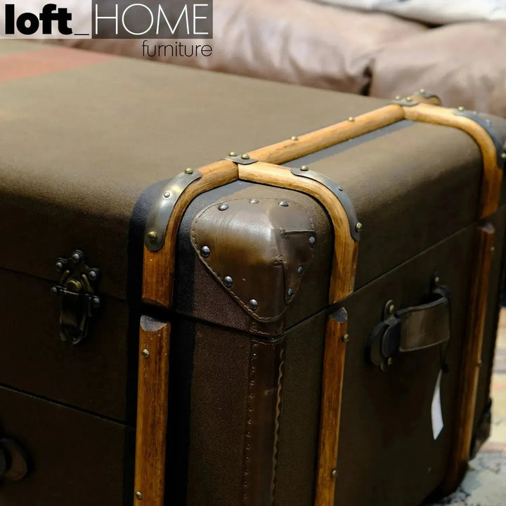 Vintage canvas coffee table richards' trunk in panoramic view.