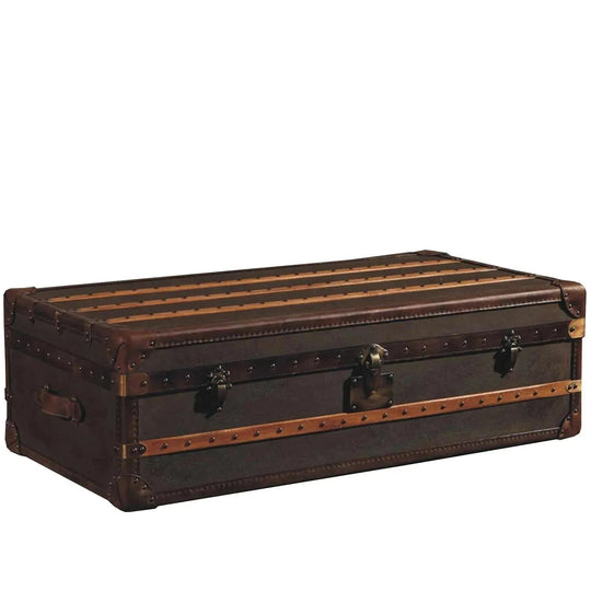 Vintage canvas coffee table storage box cowboy in white background.