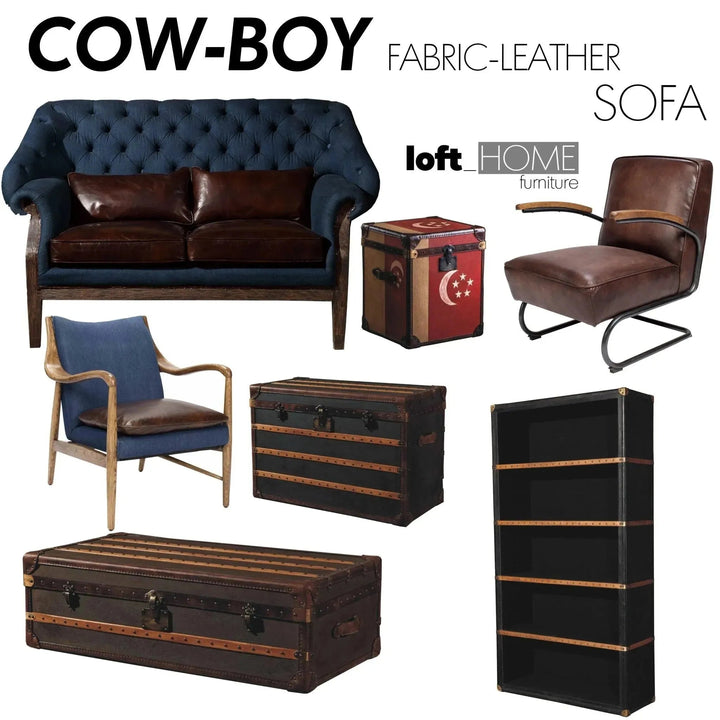 Vintage canvas coffee table storage box cowboy with context.