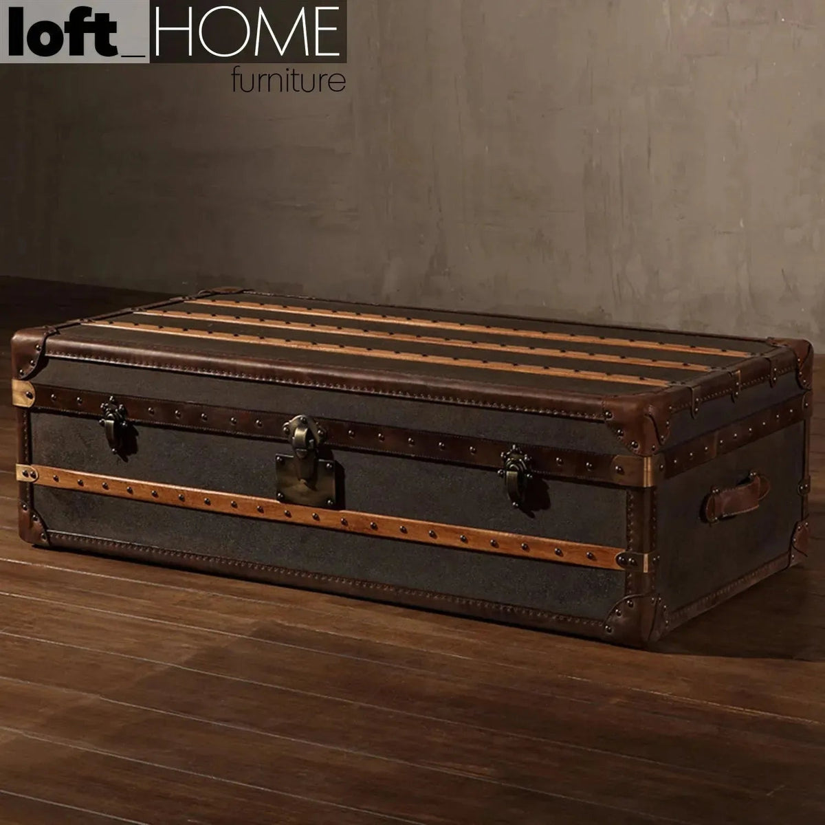 Vintage canvas coffee table storage box cowboy primary product view.