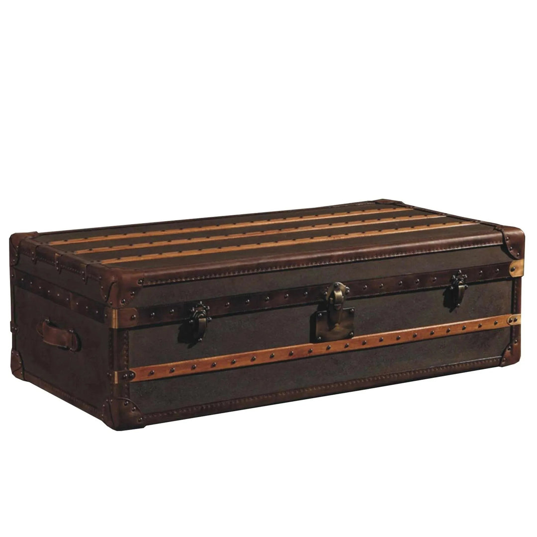 Vintage canvas coffee table storage box cowboy in close up details.