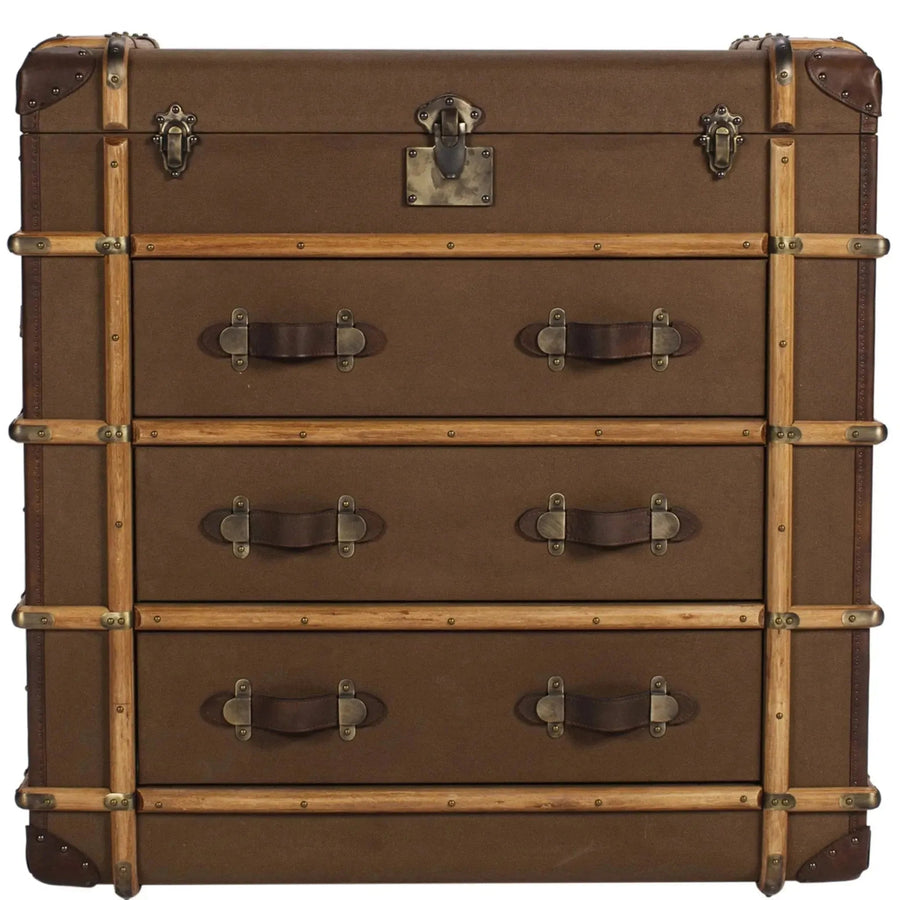 Industrial canvas drawer cabinet richards' trunk in white background.