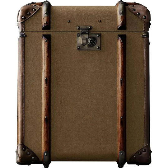Vintage canvas side table richards' trunk in white background.