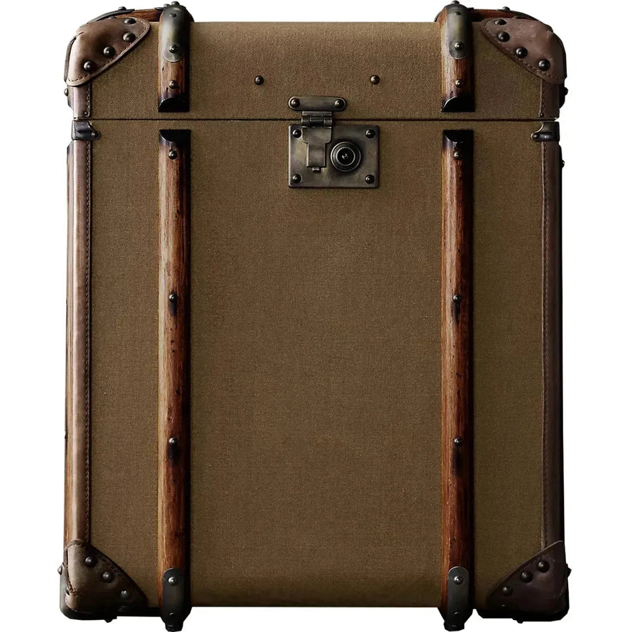 Vintage canvas side table richards' trunk in white background.