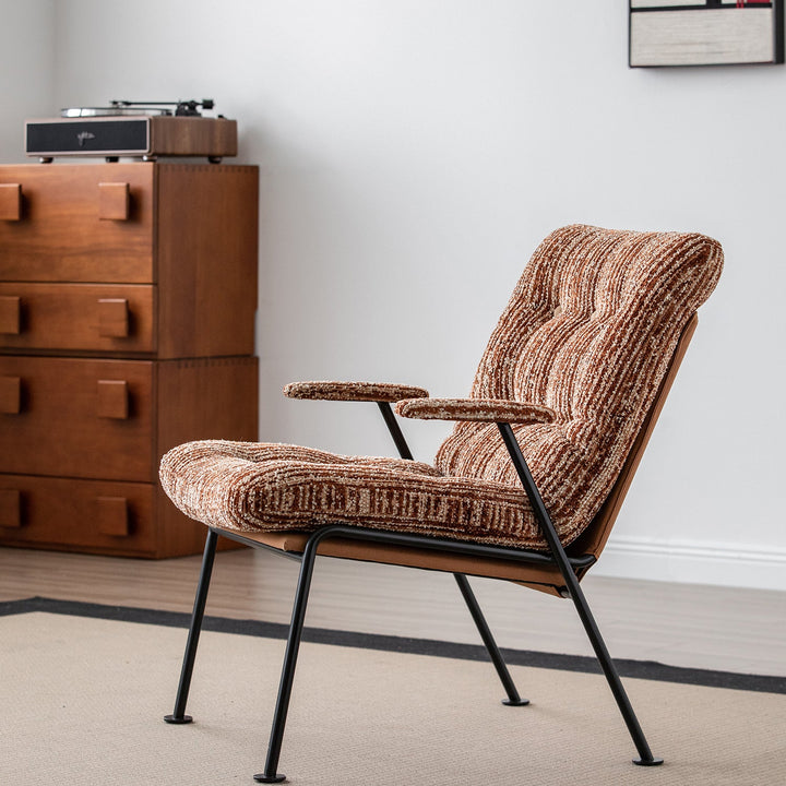 Vintage chenille velvet fabric 1 seater sofa duoeran in panoramic view.