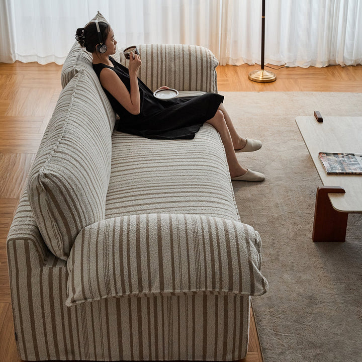 Bauhaus chenille velvet fabric 4 seater sofa koala in close up details.