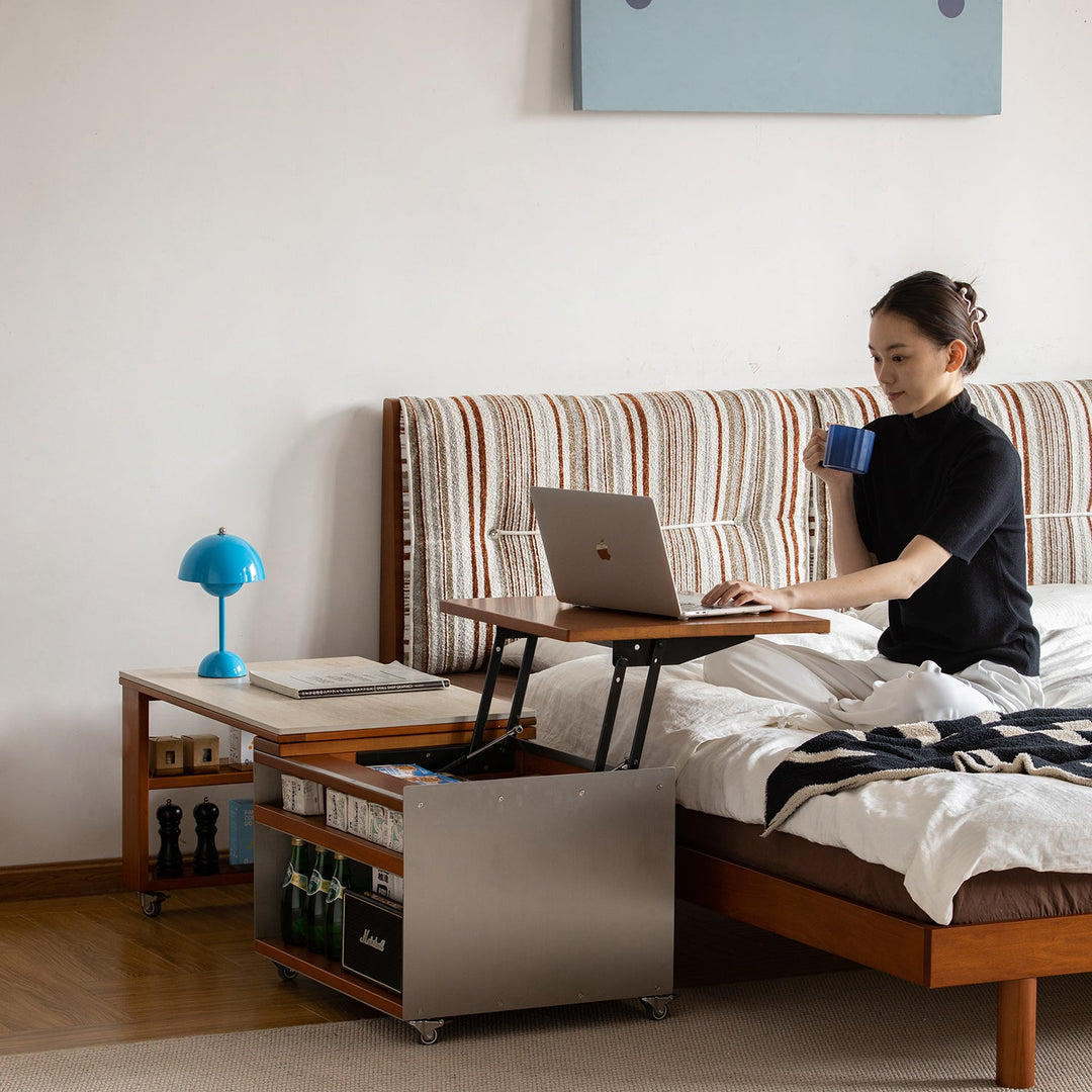 Bauhaus chenille velvet fabric boxwood bed milk with context.