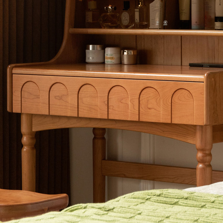 Vintage cherry wood dressing table anna in close up details.