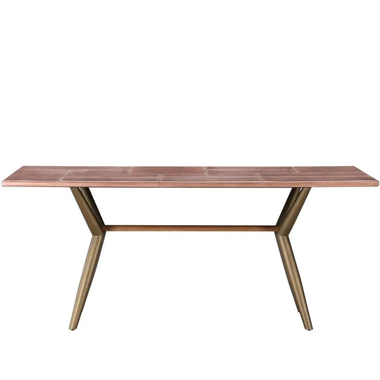 Industrial copper dining table lucien rose in white background.