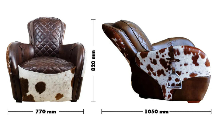 Vintage cowhair genuine leather 1 seater sofa moo size charts.