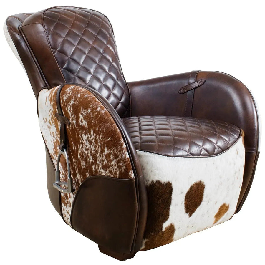 Vintage cowhair genuine leather 1 seater sofa moo in white background.