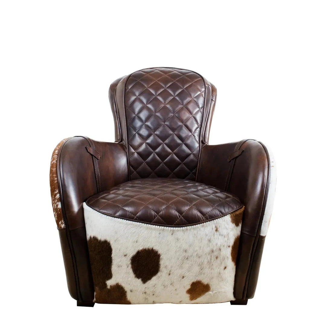 Vintage cowhair genuine leather 1 seater sofa moo detail 1.
