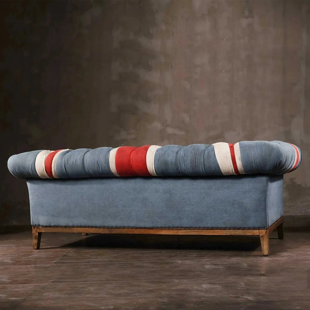 Vintage fabric chesterfield 2 seater sofa union jack material variants.
