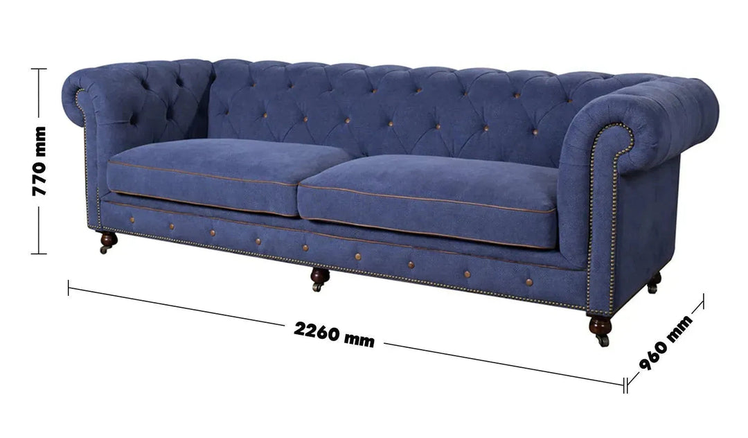 Vintage Fabric 3 Seater Sofa GRAPHITE LINEN