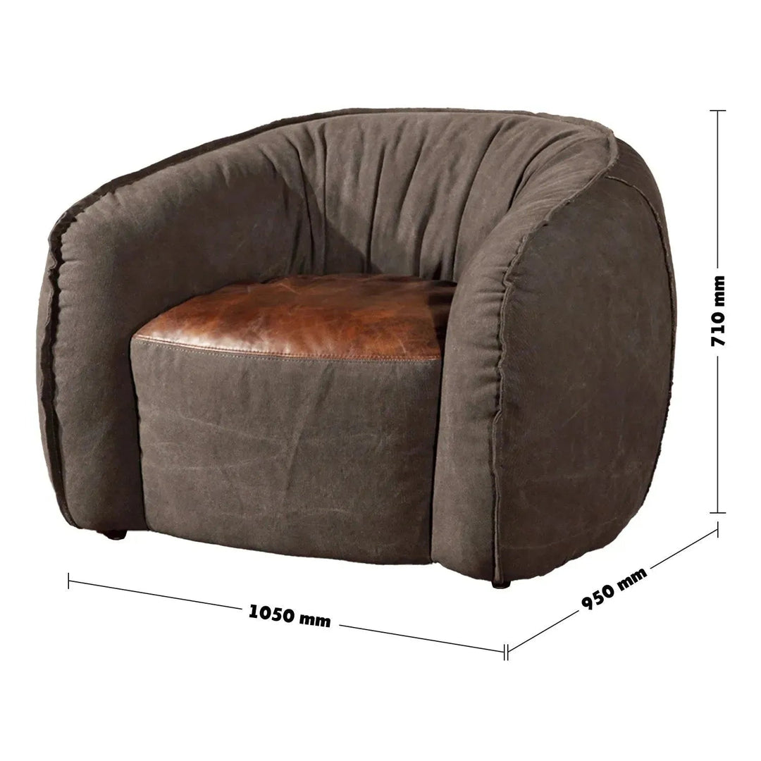 Vintage fabric and genuine leather 1 seater sofa bread size charts.
